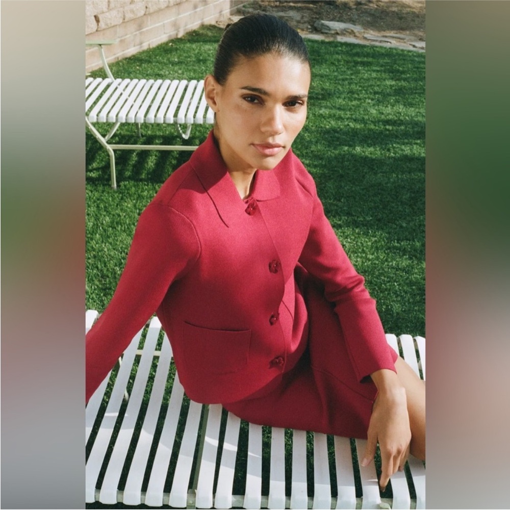 Zara Bold Red Women's Jacket with Flower buttons